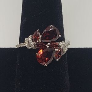 Garnet & White Zircon Bypass Ring